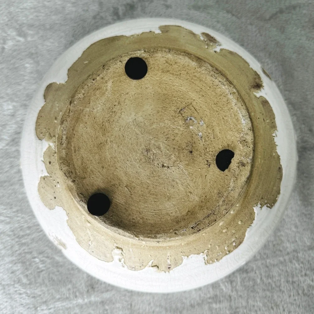 Rustic White Crackle Glaze Stoneware Bowl Planter Farmhouse Cottagecore Decor